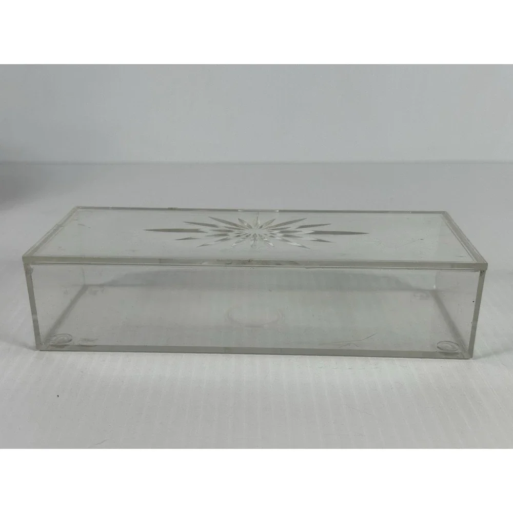 Vintage Vanity Trinket Jewelry Box Plastic Acrylic Starburst Lidded‎ Clear